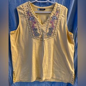 Vintage Penningtons Yellow Sleeveless V-Neck Tank with Multicolor Embroidery